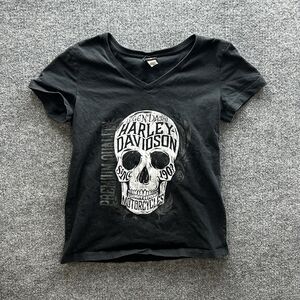 Harley-Davidson Shirt Womens Medium Black Skull Graphic Tee Atlantic City, NJ